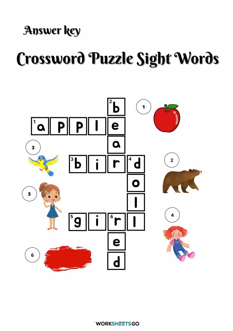 Crossword Puzzle Sight Words Worksheets WorksheetsGO