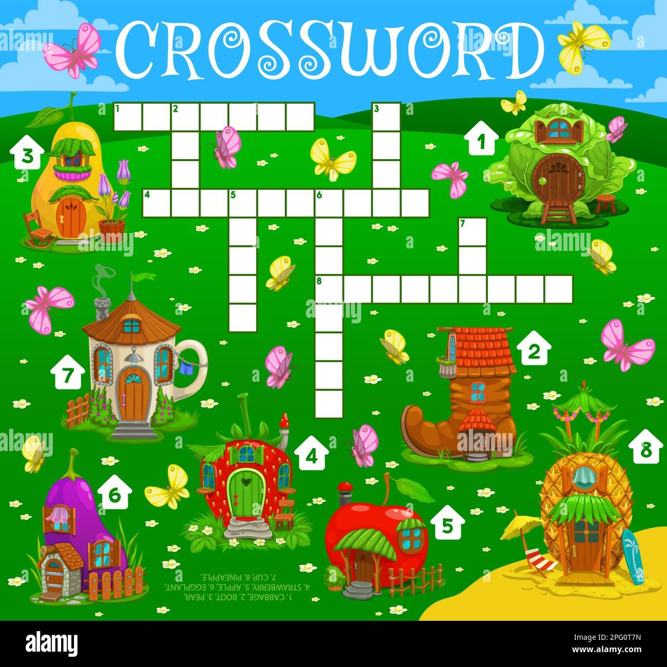 Crossword Quiz Game Grid Fairytale Magic Houses And Dwellings Vector Quiz Game Crossword Worksheet To Guess Word Of Elf Home In Cabbage Teapot And Stock Vector Image U0026 Art Alamy