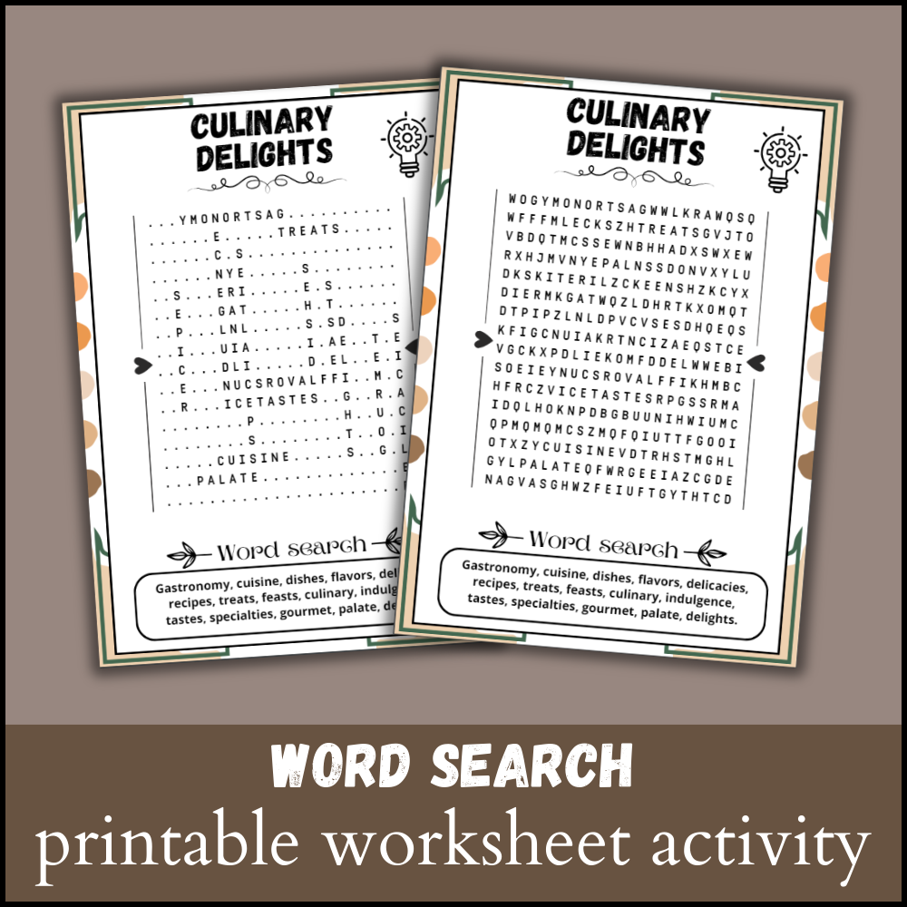 Culinary Delights Word Search Puzzle Worksheet Activity Made 