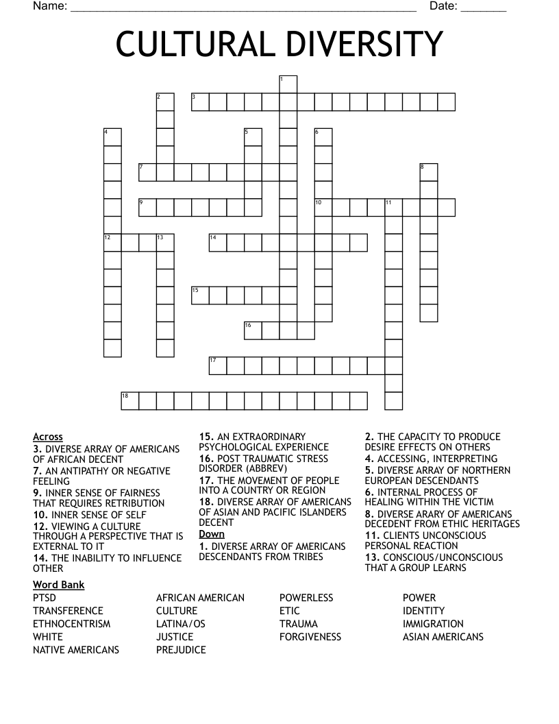 CULTURAL DIVERSITY Crossword WordMint