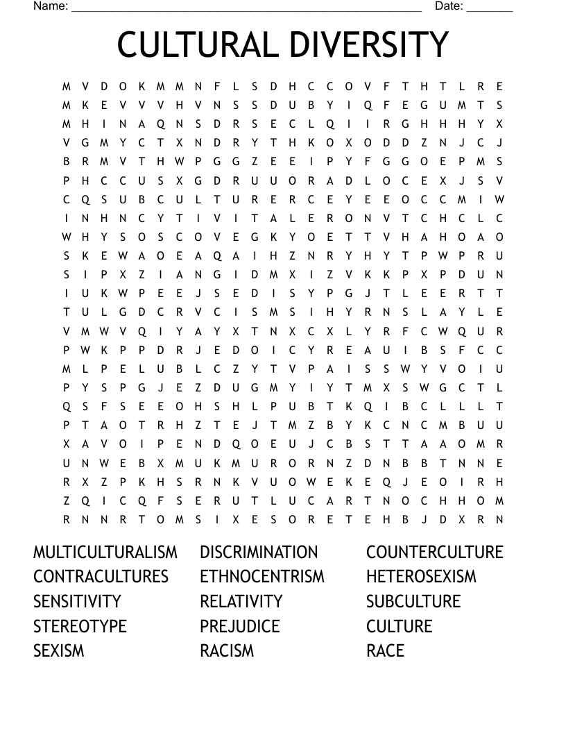 CULTURAL DIVERSITY Word Search WordMint