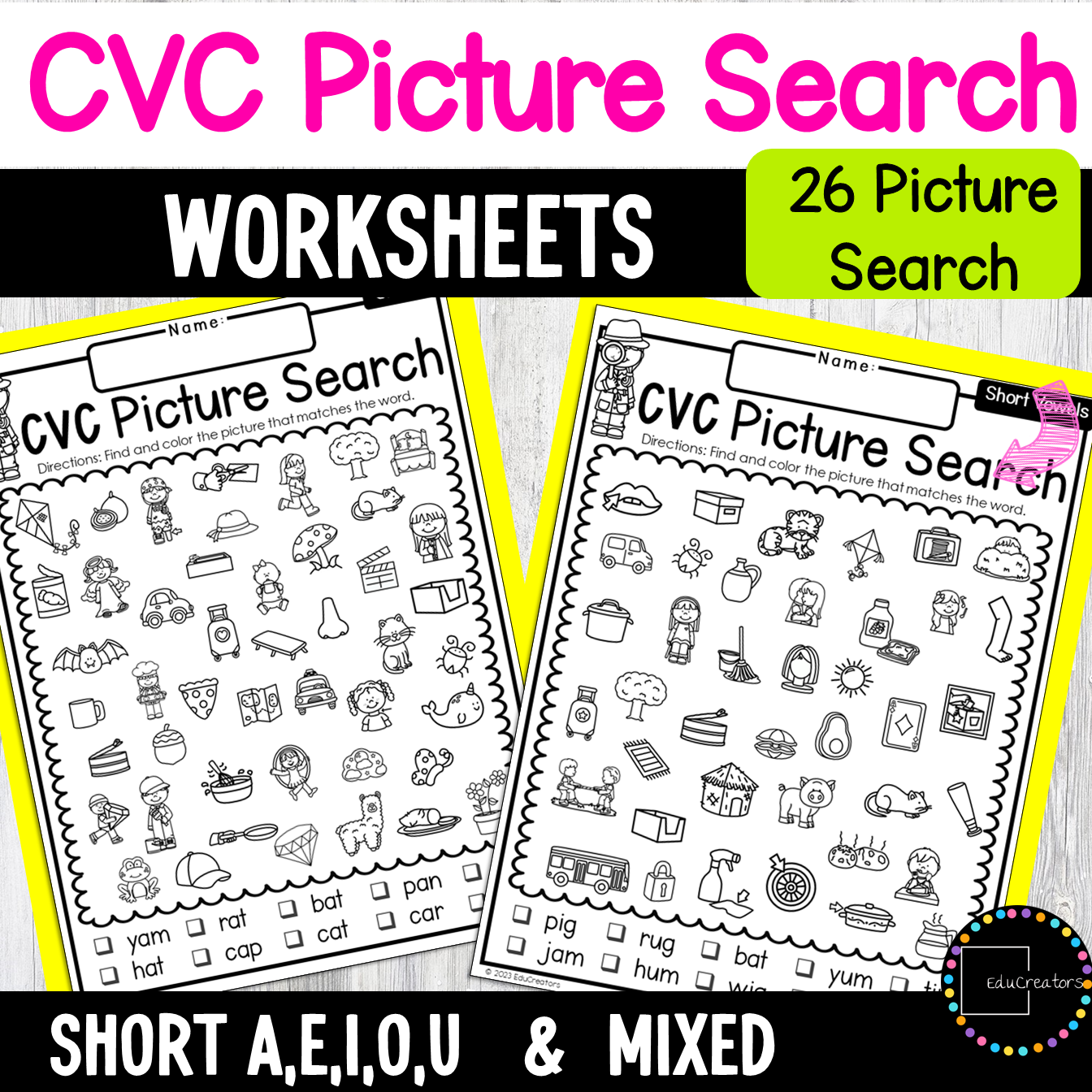 CVC Phonics Picture Search I Spy Read And Find Worksheet Puzzles Classful
