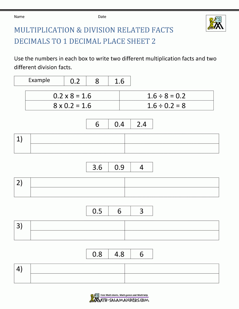 Decimal Division Worksheets