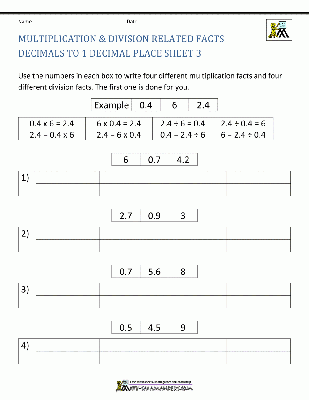 Decimal Division Worksheets
