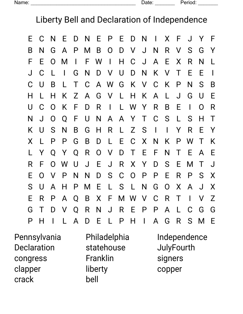 Declaration Of Independence Word Search WordMint