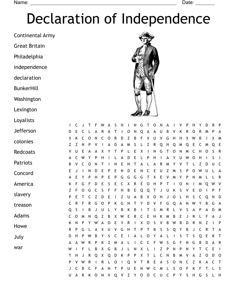 Declaration Of Independence Word Search WordMint