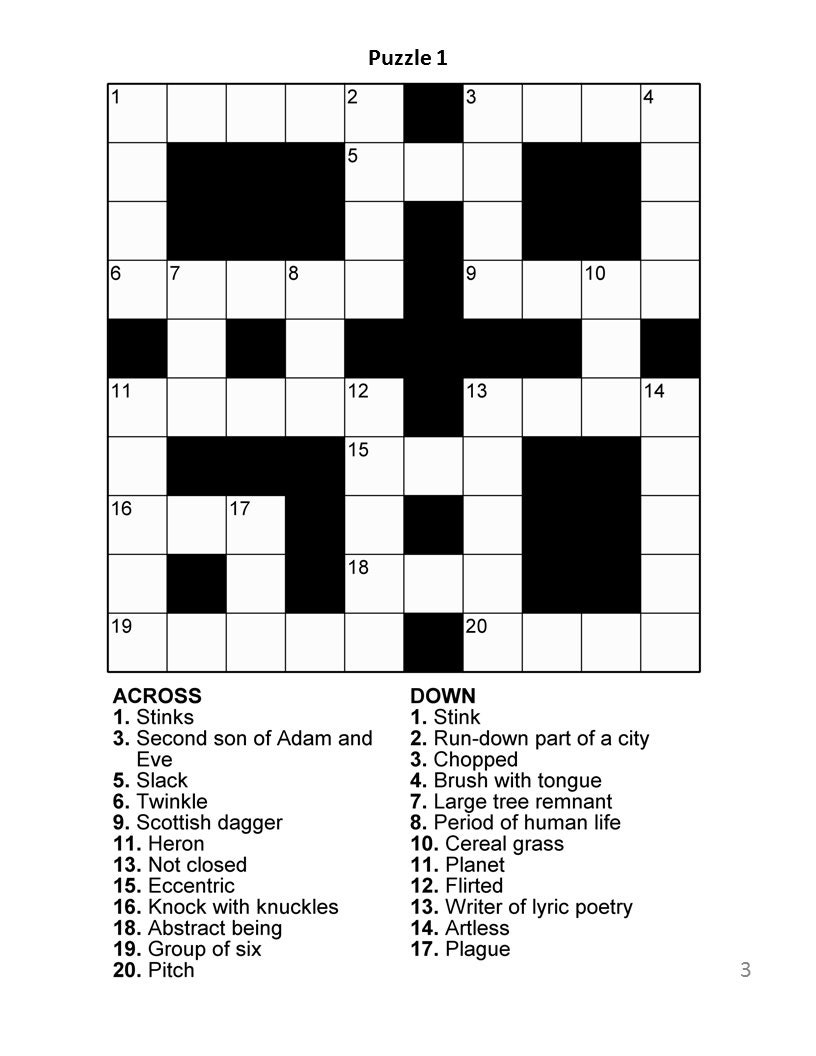 Digital Download 100 Printable Crossword Puzzles For Adults Fun 