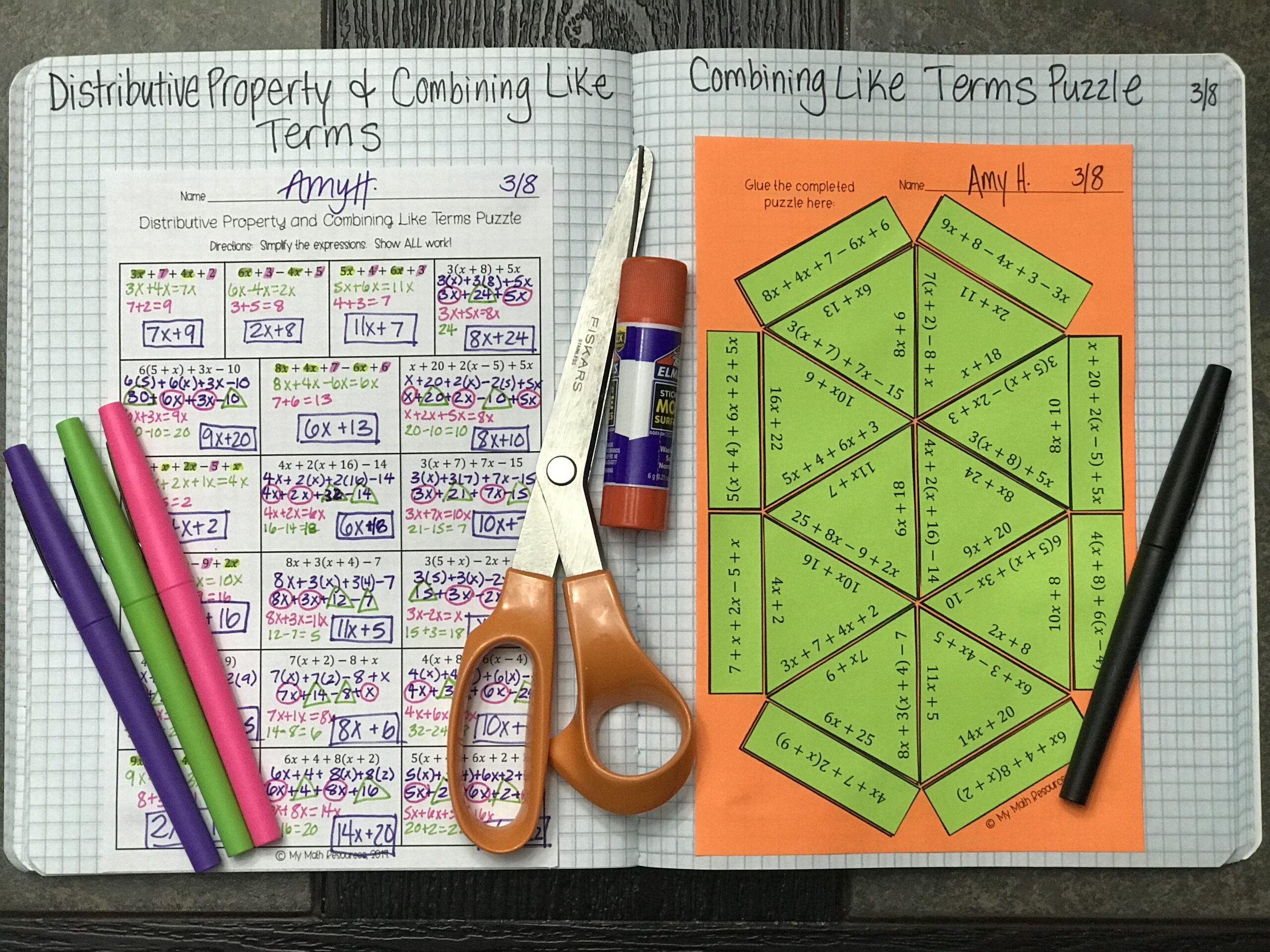 Distributive Property U0026 Combining Like Terms Puzzle 2 CCSS 6 EE A 3 