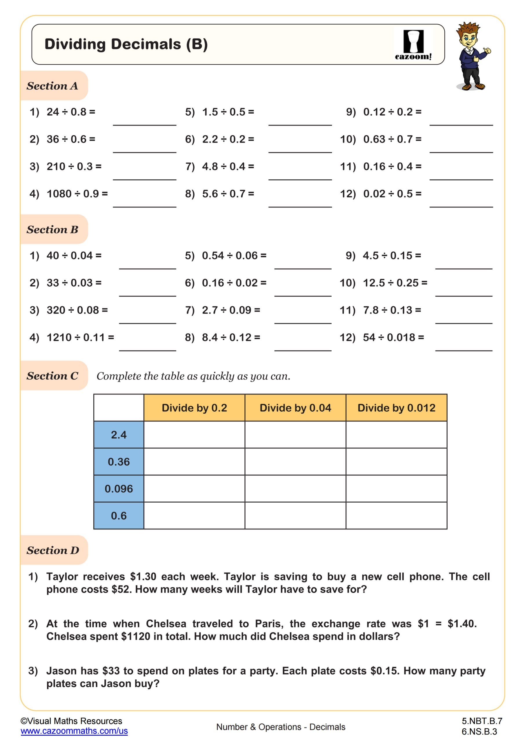 Decimal Division Puzzle Worksheets