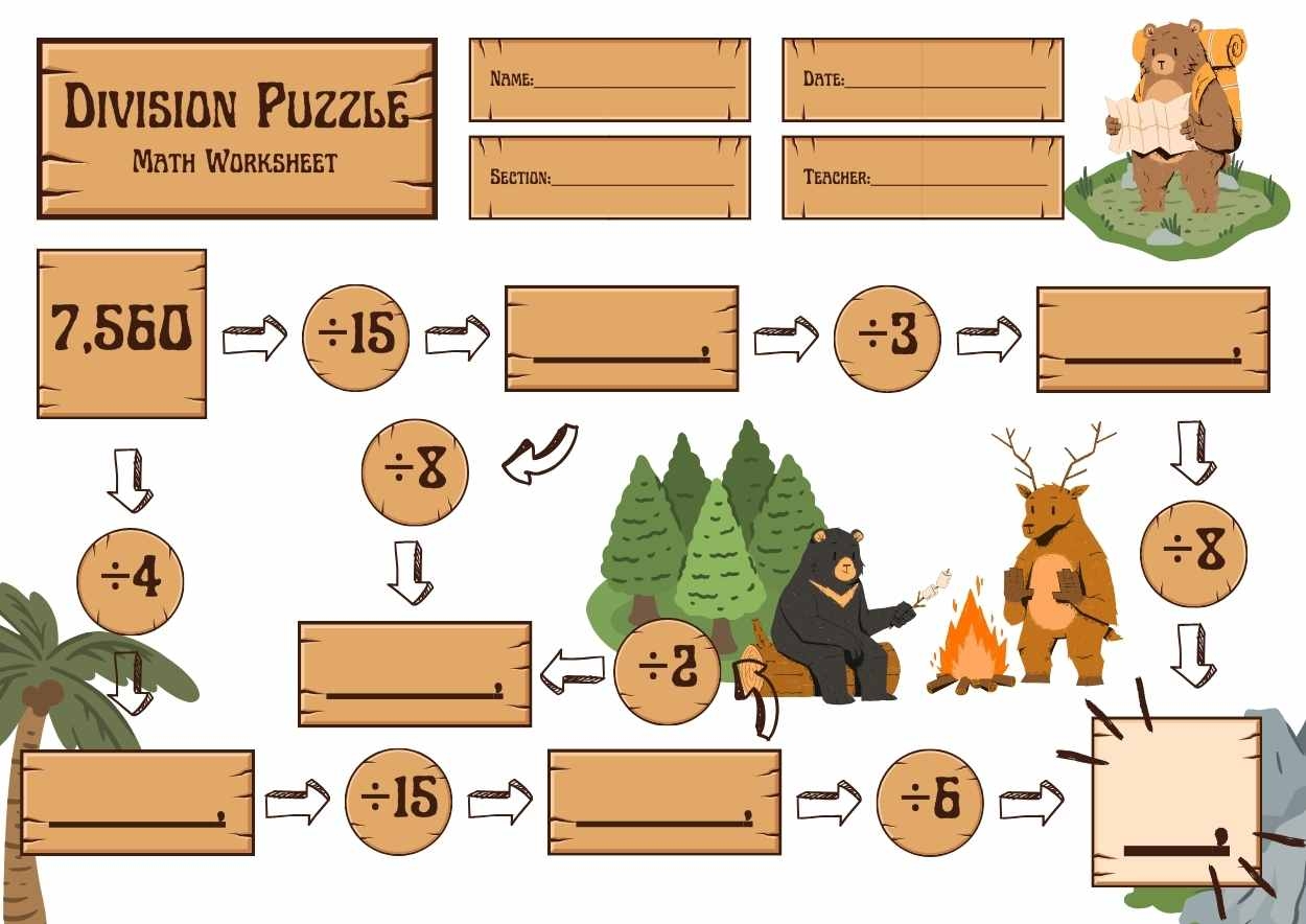 Division Math Puzzle Worksheets