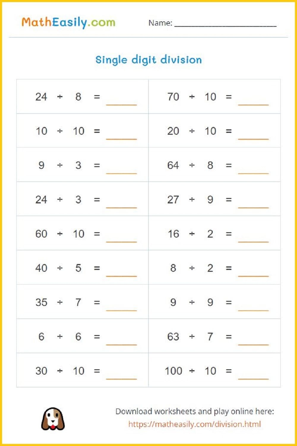 Division Worksheets PDF Free Download