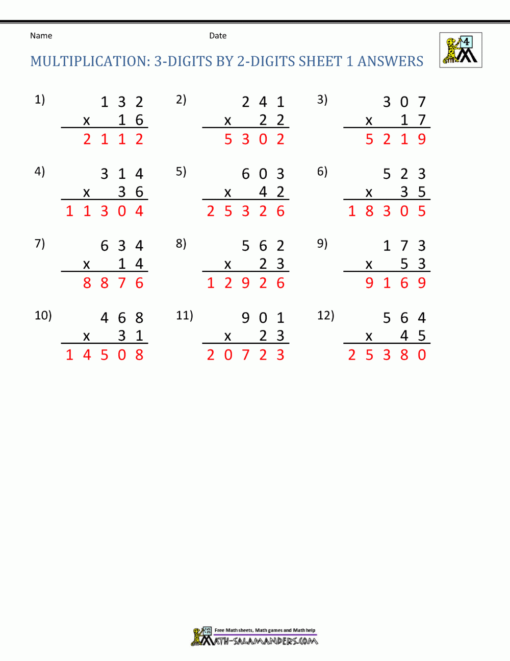 Double Digit Multiplication Worksheets 4th Grade