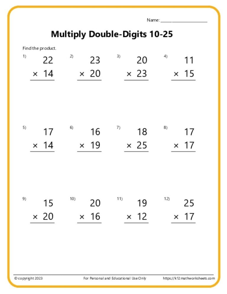 Double Digit Multiplication Worksheets
