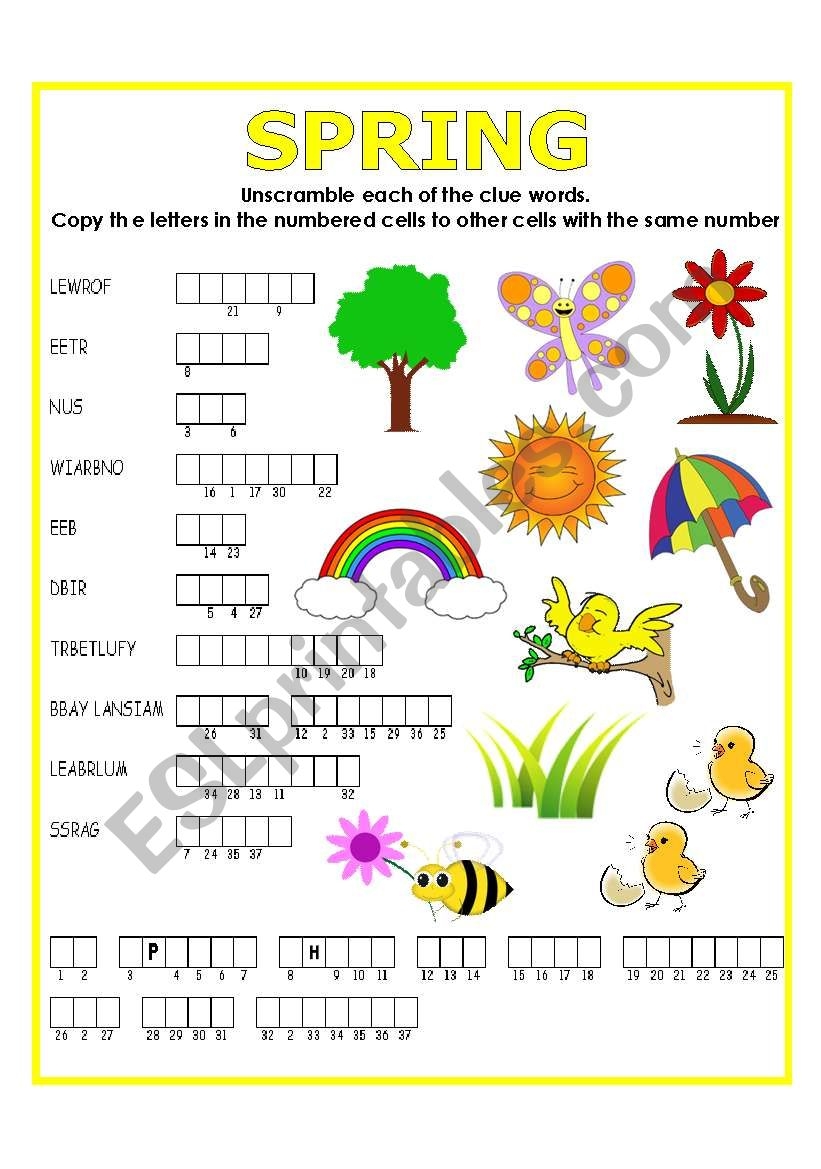 DOUBLE PUZZLE SPRING KEY ESL Worksheet By Lupiscasu