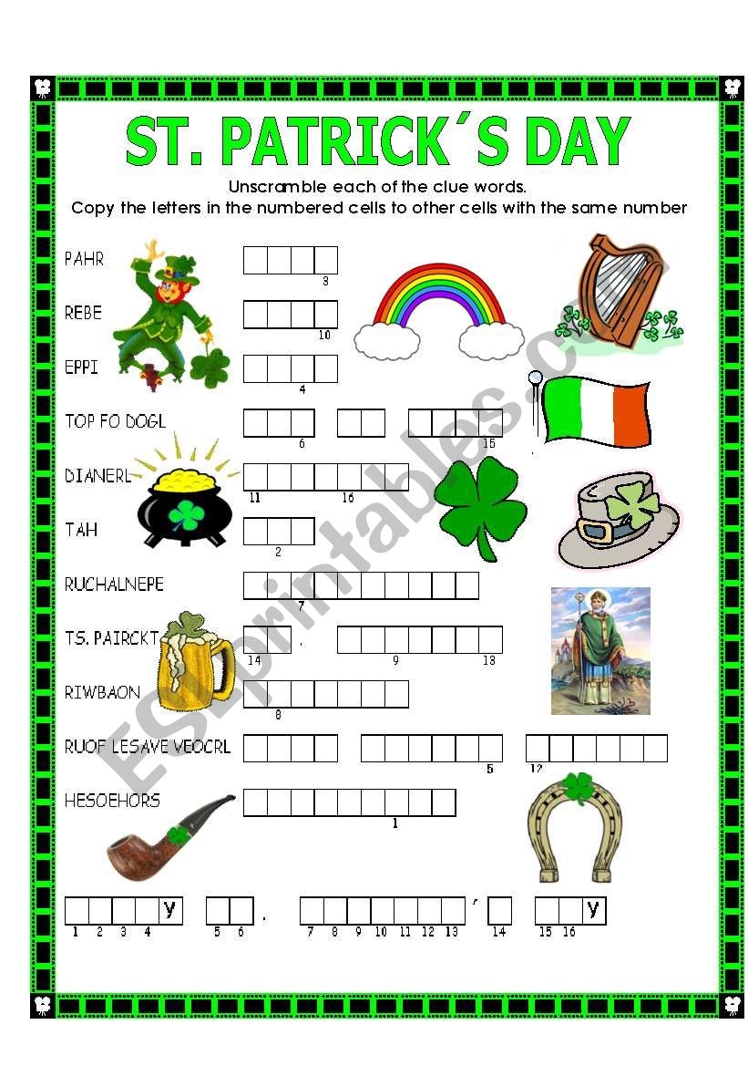 DOUBLE PUZZLE ST PATRICK S DAY KEY ESL Worksheet By Lupiscasu