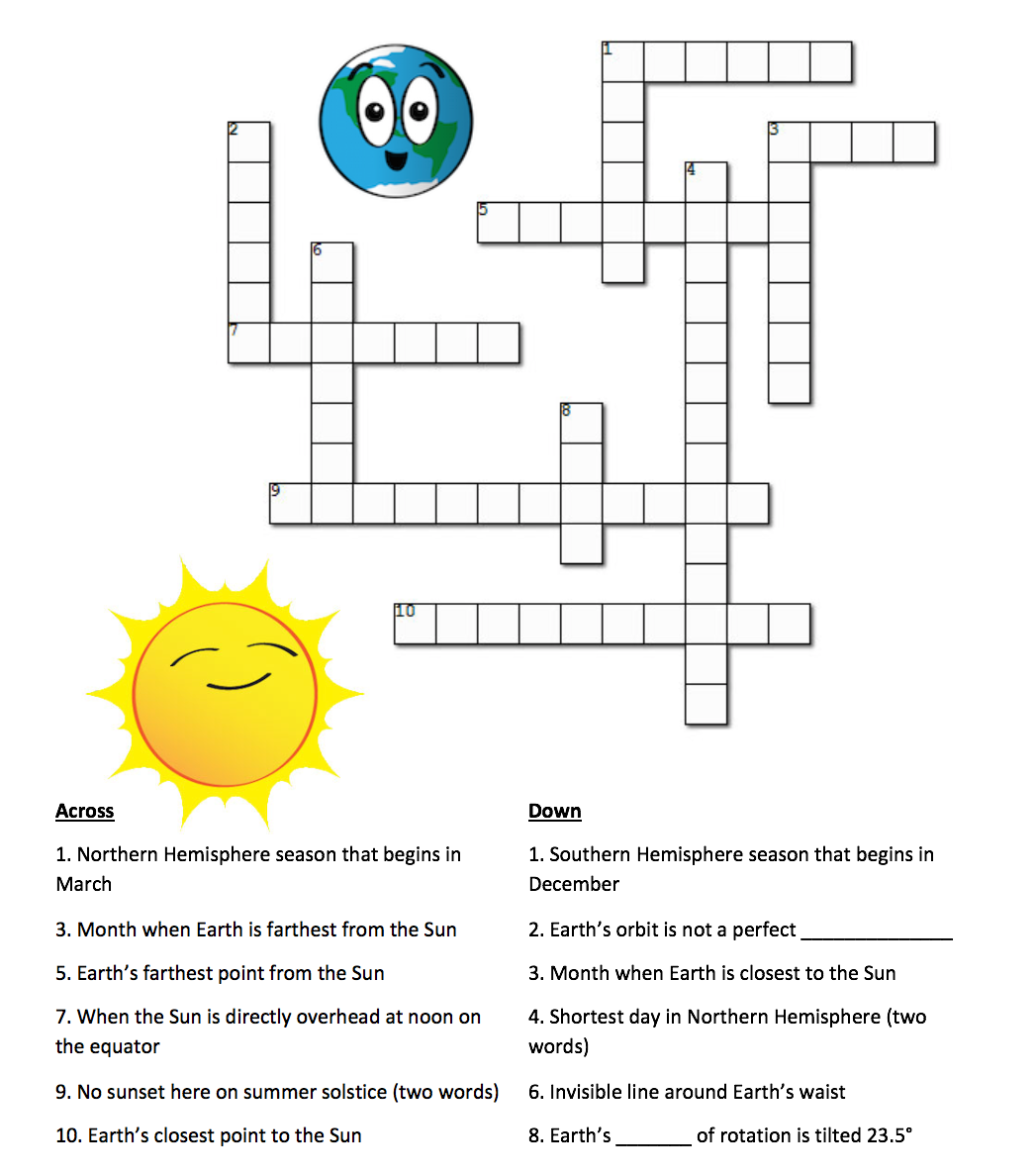 Earth s Seasons And The Sun A Crossword Puzzle NASA
