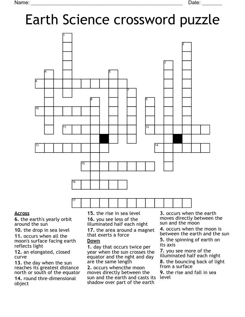 Earth Science Crossword Puzzle WordMint