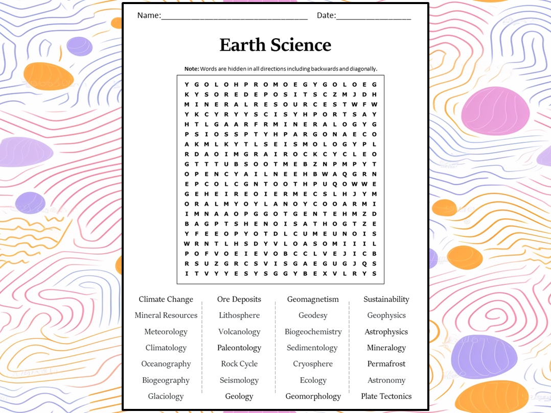 Earth Science Word Search Puzzle Worksheet Activity Teaching Resources