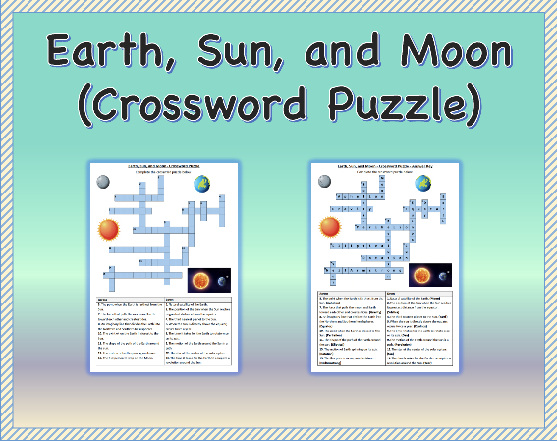 Earth Sun And Moon Crossword Puzzle Worksheet Printable Made By Teachers