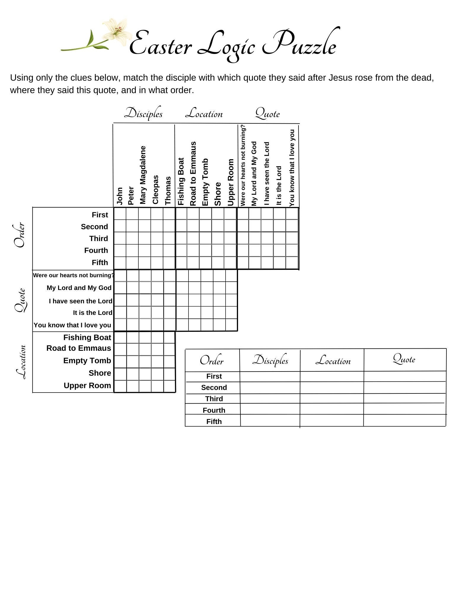 Logic Puzzles With Grids Worksheets