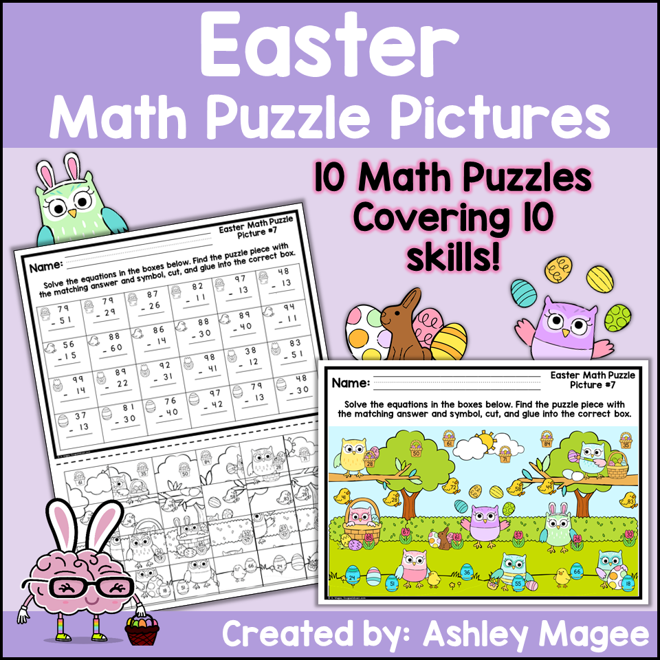 Easter Math Puzzle Pictures With Writing Activity Addition Subtraction 