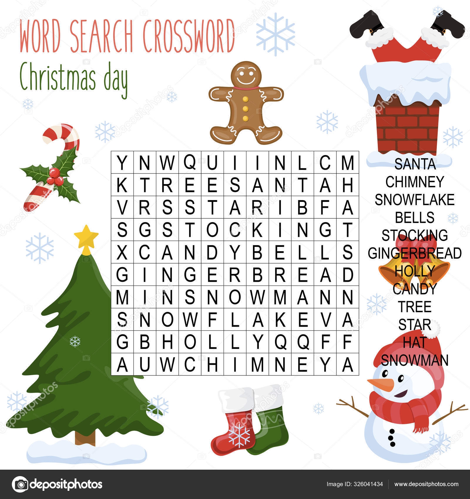 Easy Word Search Crossword Puzzle Christmas Day Children Elementary Middle Stock Vector By yekaterinalim 326041434
