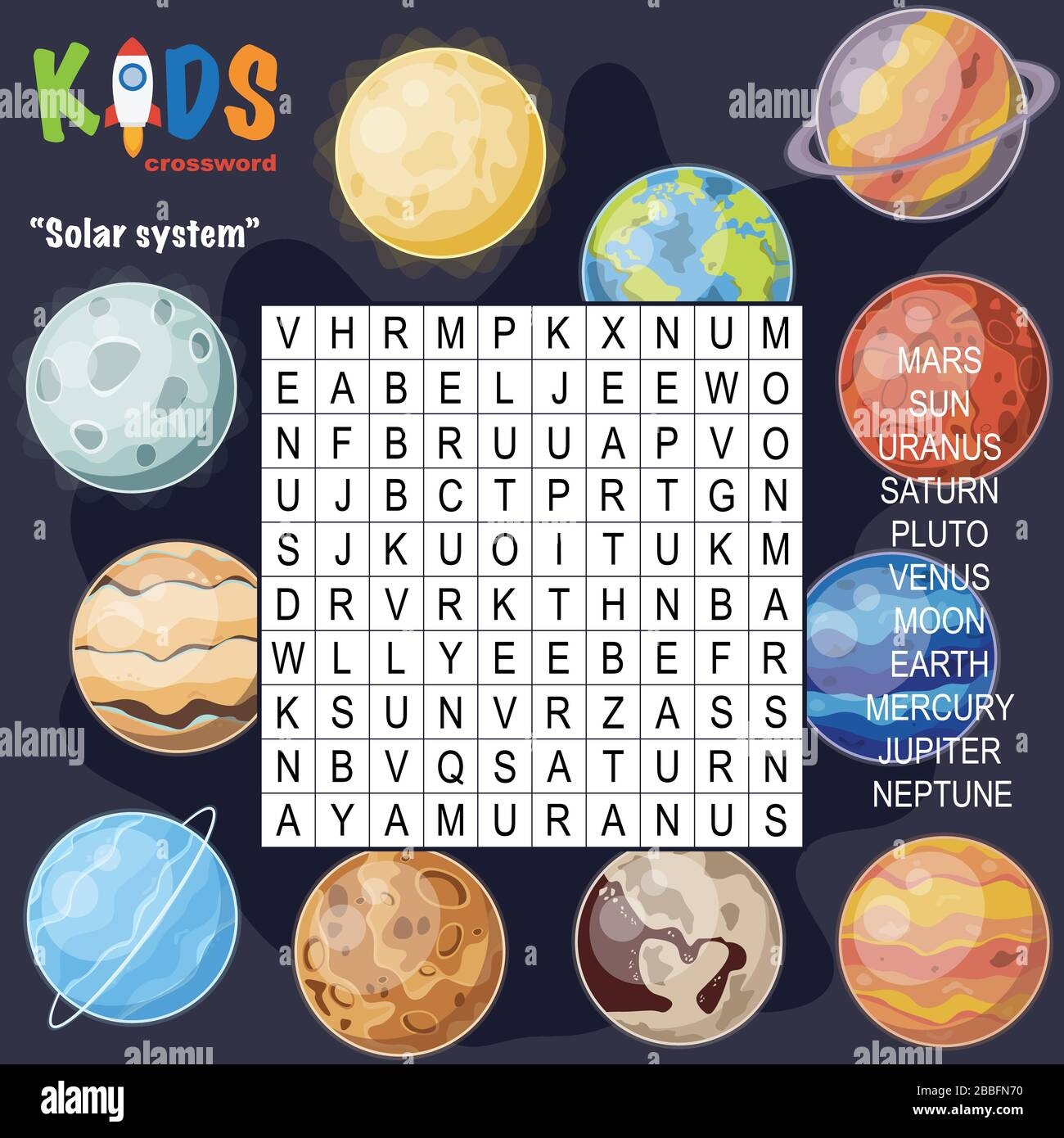 Easy Word Search Crossword Puzzle Solar System For Children In Elementary And Middle School Fun Way To Practice Language Comprehension And Expand Stock Vector Image U0026 Art Alamy
