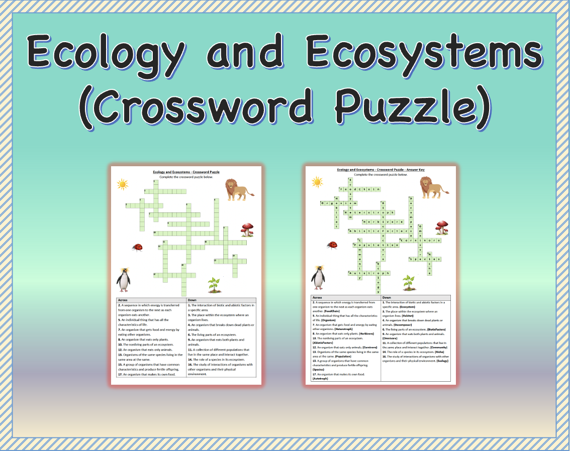 Ecology And Ecosystems Crossword Puzzle Worksheet Activity Printable 