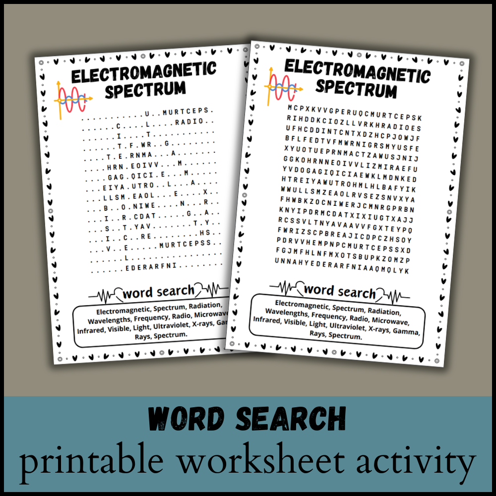 Electromagnetic Spectrum Word Search Puzzle Worksheet Activity
