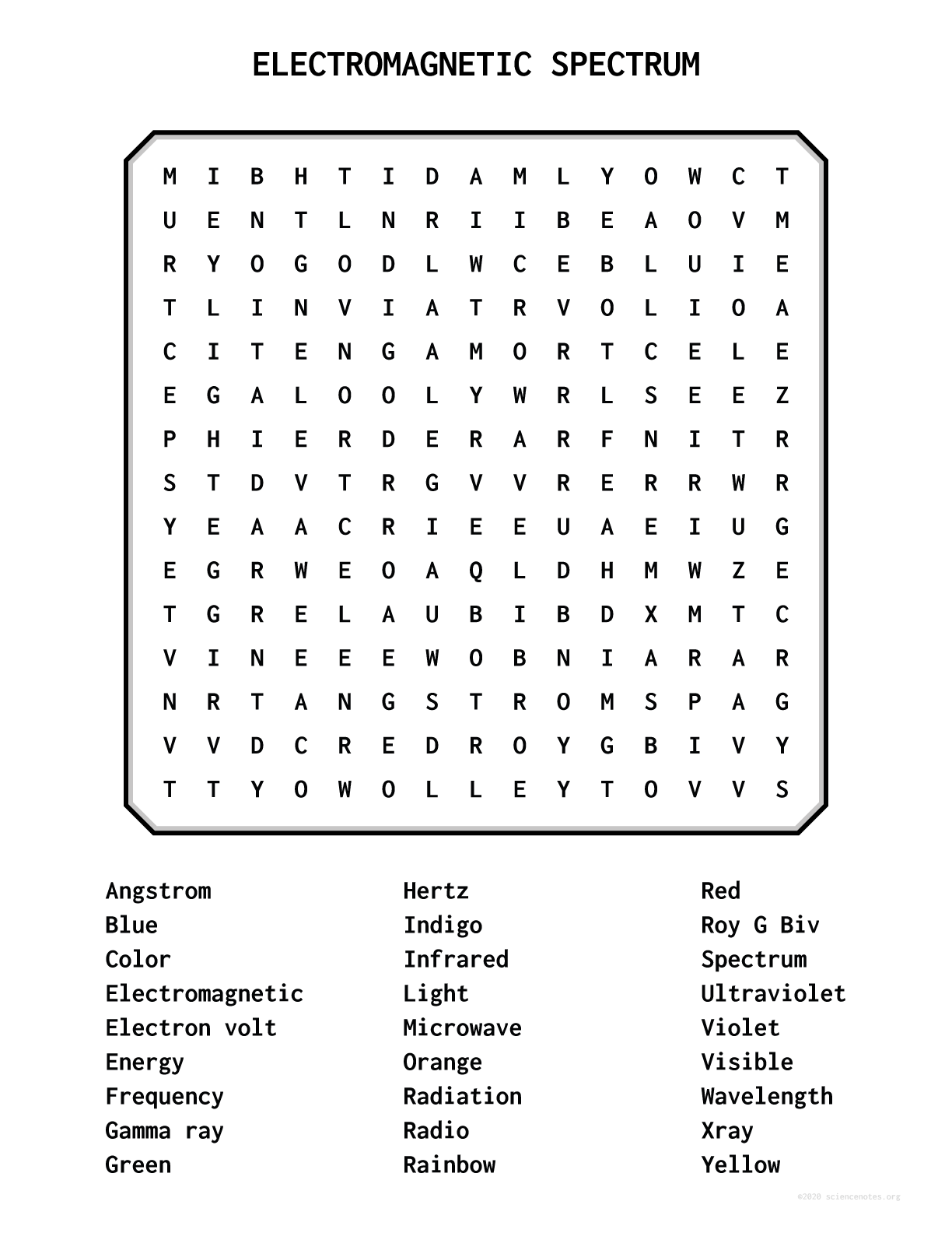 Electromagnetic Spectrum Word Search