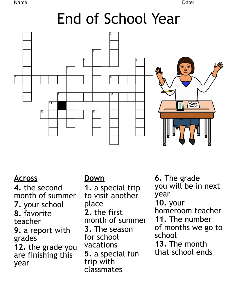 End Of School Year Crossword WordMint