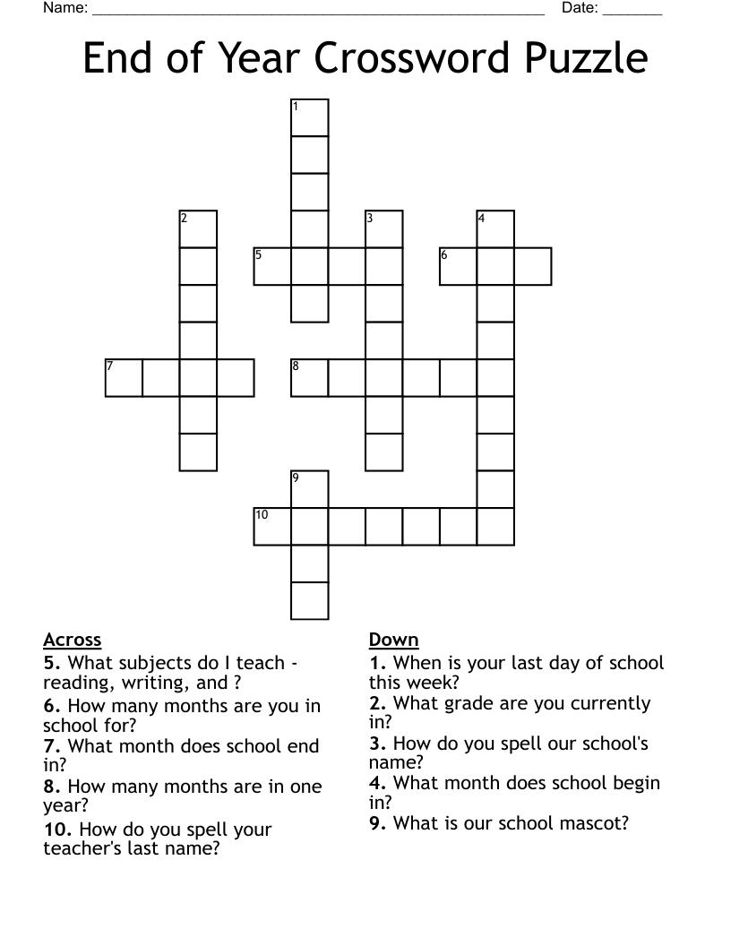 End Of The Year Puzzle Worksheets