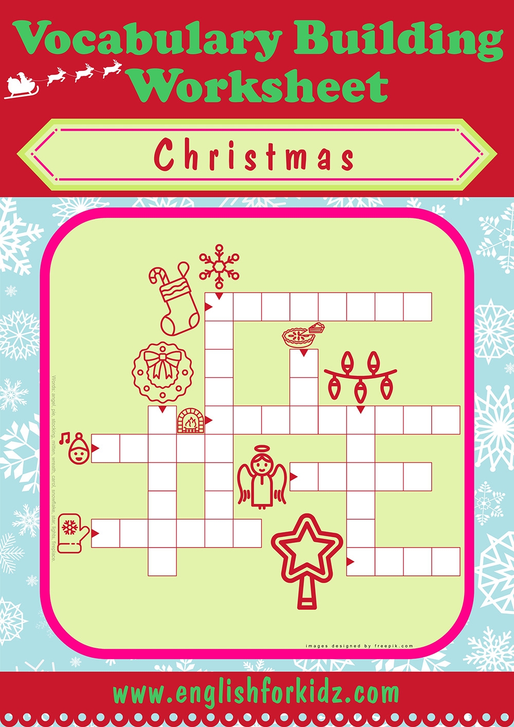English For Kids Step By Step Christmas Worksheets Crossword Puzzles