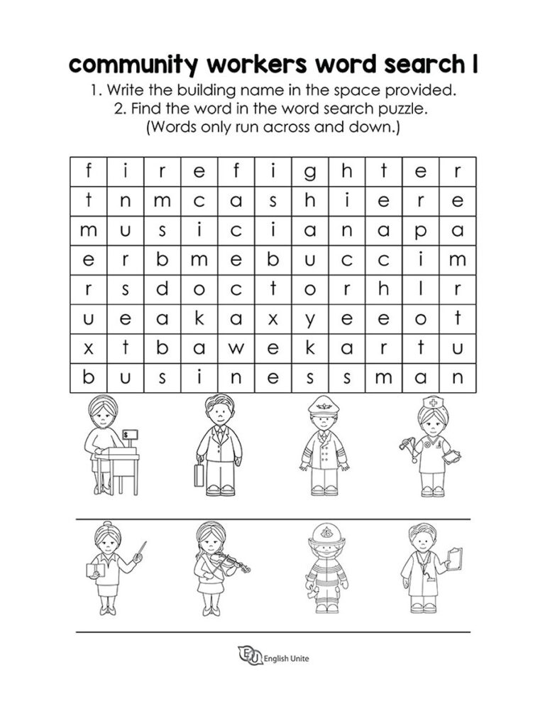 English Unite Community Workers Word Search Puzzle 1