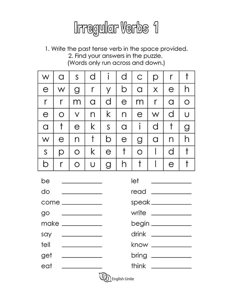 English Unite Irregular Verbs Word Search Puzzle 1