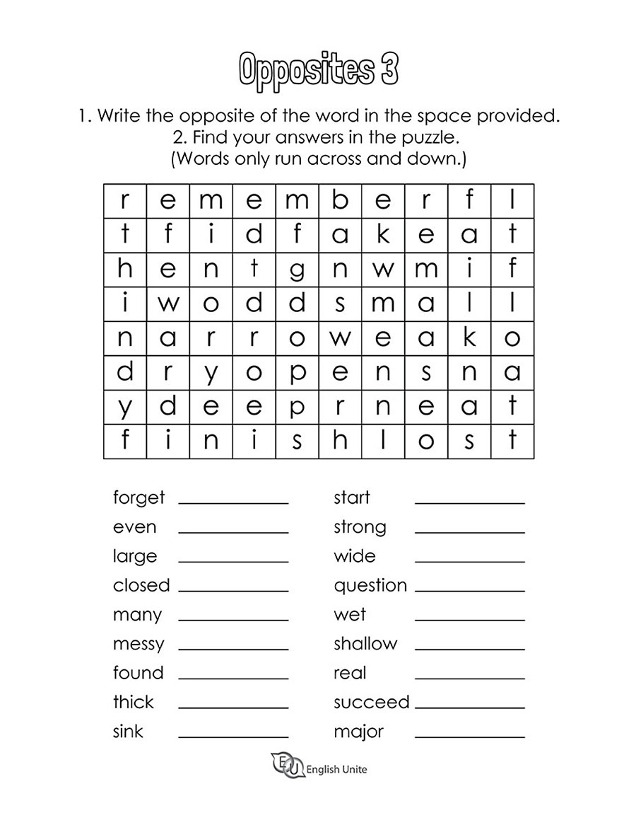 English Unite Opposites Word Search Puzzle 3