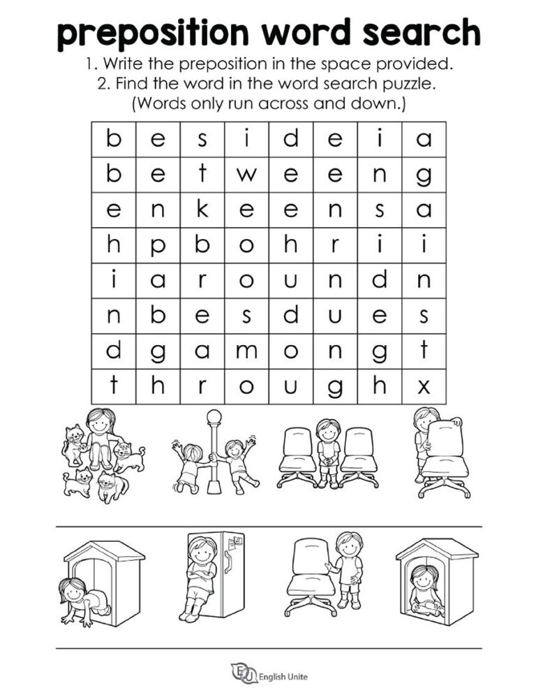English Unite Preposition Word Search Puzzle