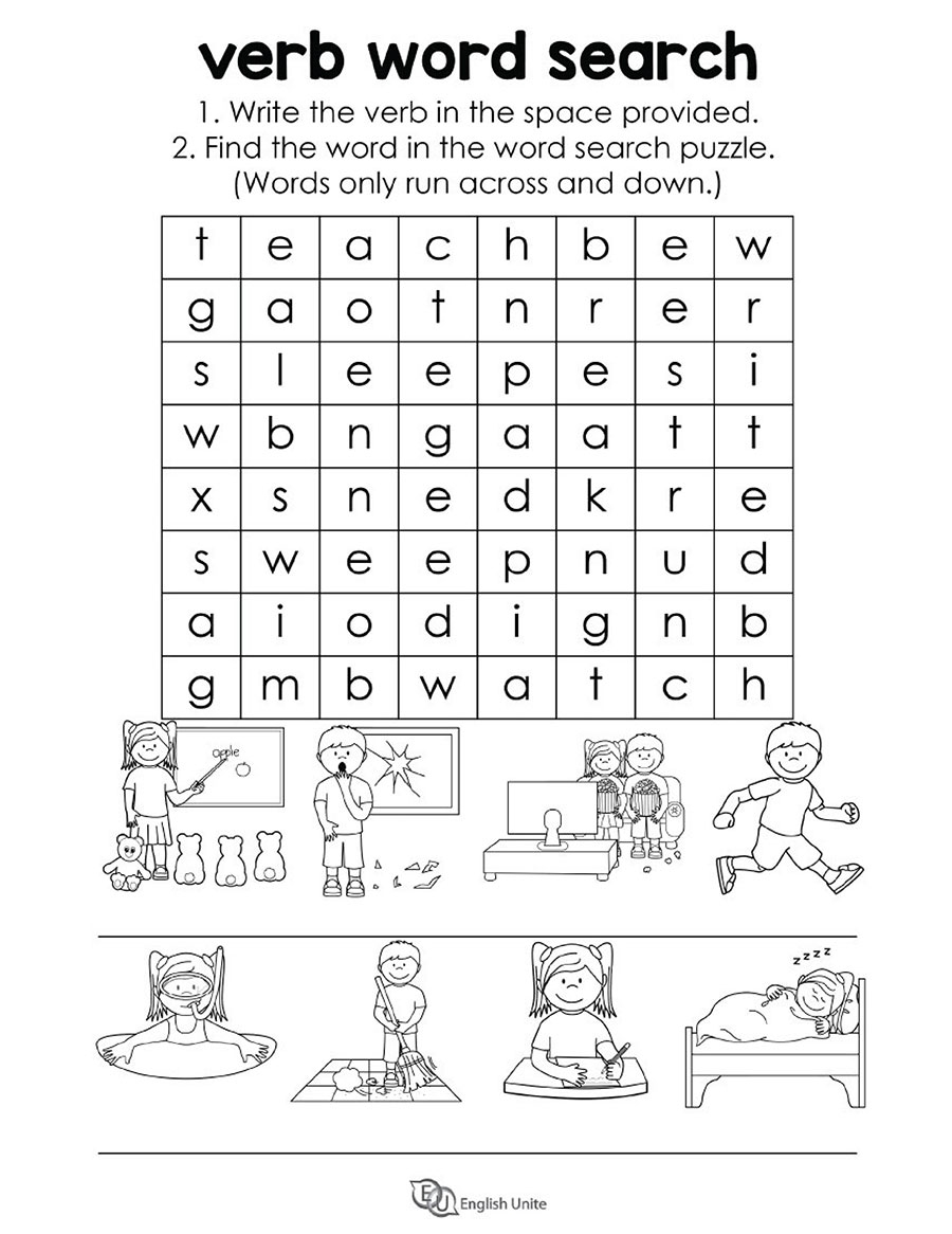 English Unite Verb Word Search Puzzle