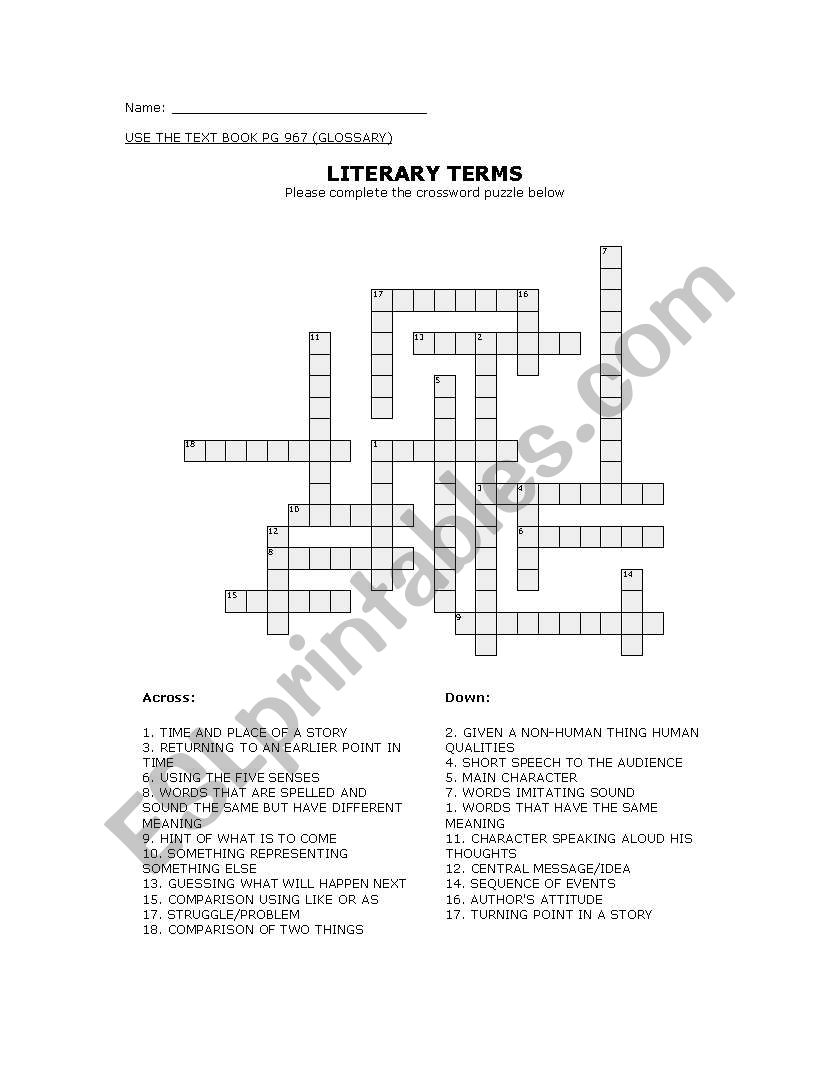 Literary Terms Puzzle Worksheets