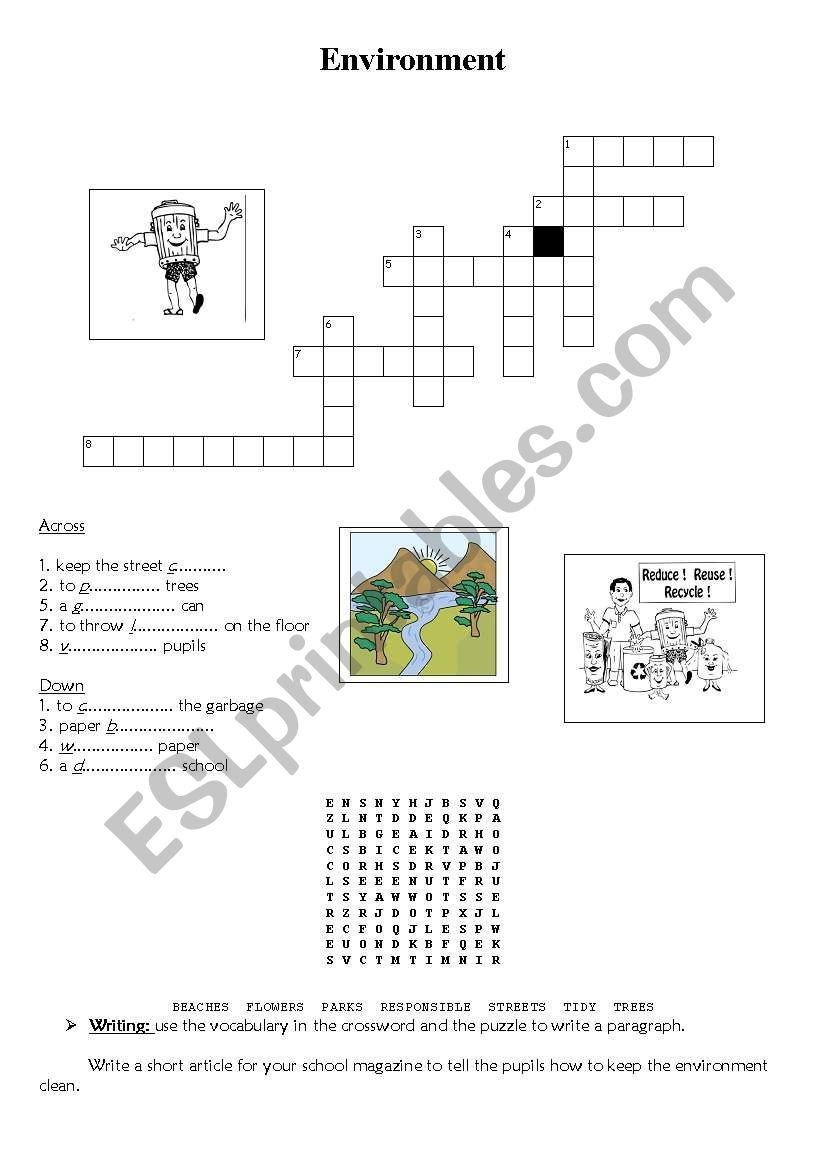 Environment Crossword puzzle ESL Worksheet By Yessine