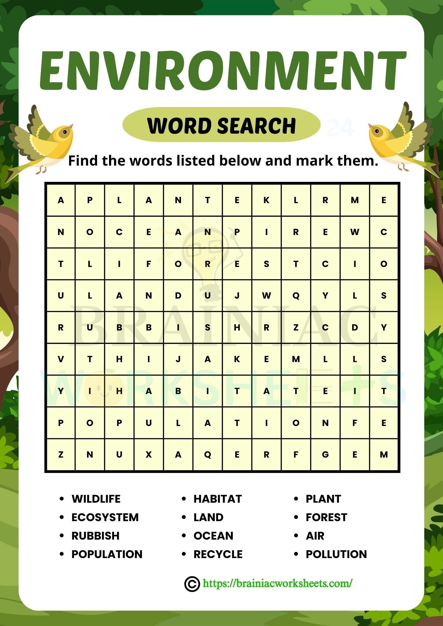 Environment EVS Word Search English Worksheet For Class 4 