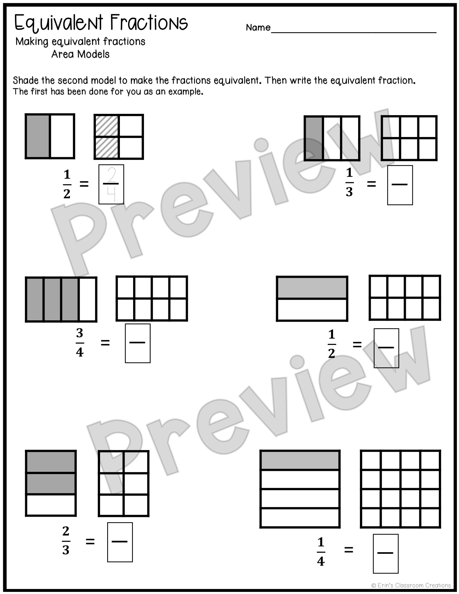 Equivalent Fractions Puzzle Worksheets