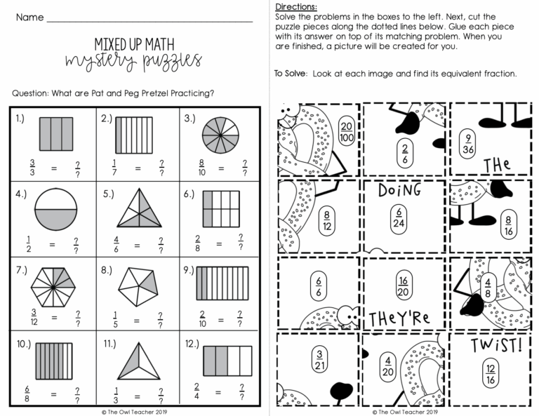 Equivalent Fractions Mixed Up Puzzles Printable U0026 Digital Google The Owl Teacher