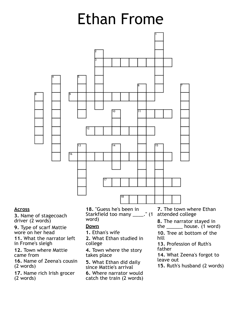 Ethan Frome Crossword WordMint