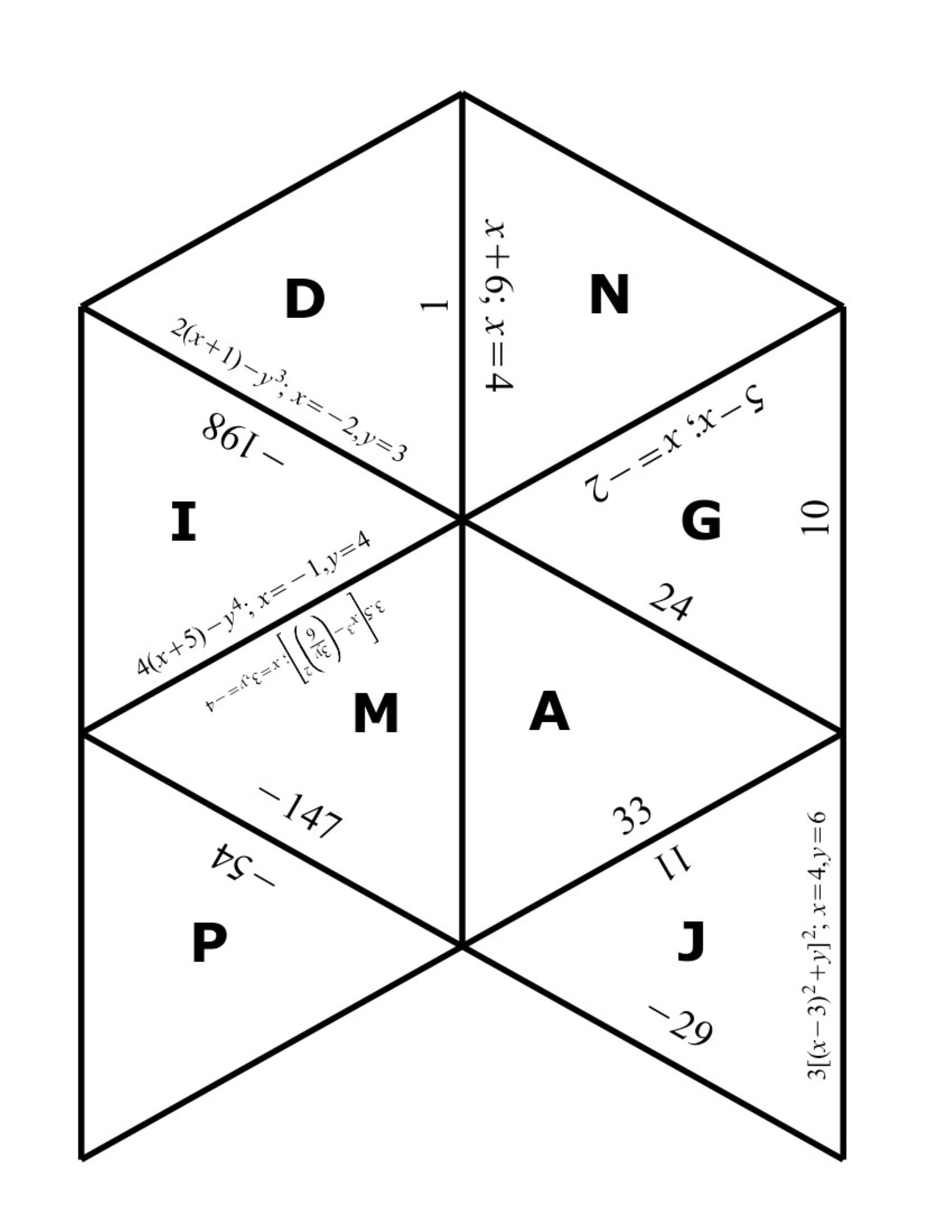 Evaluating Variable Expressions Tarsia Puzzle