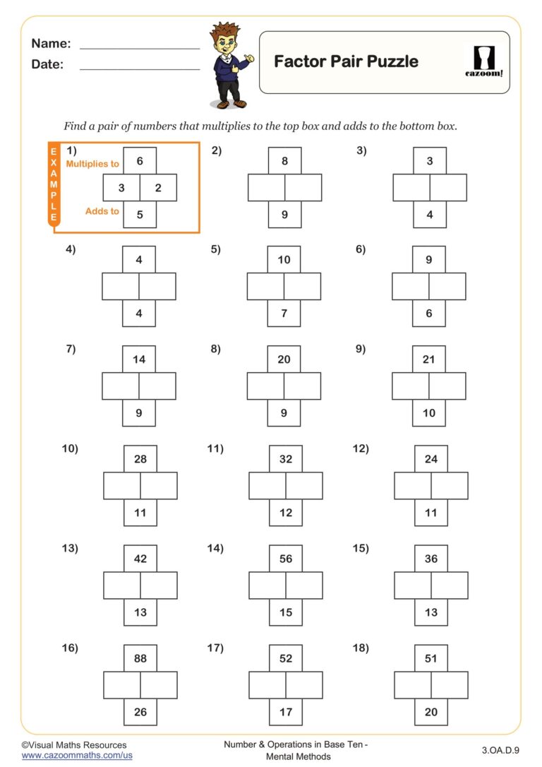 Factor Pair Puzzle Worksheet Fun And Engaging 3rd Grade Number 