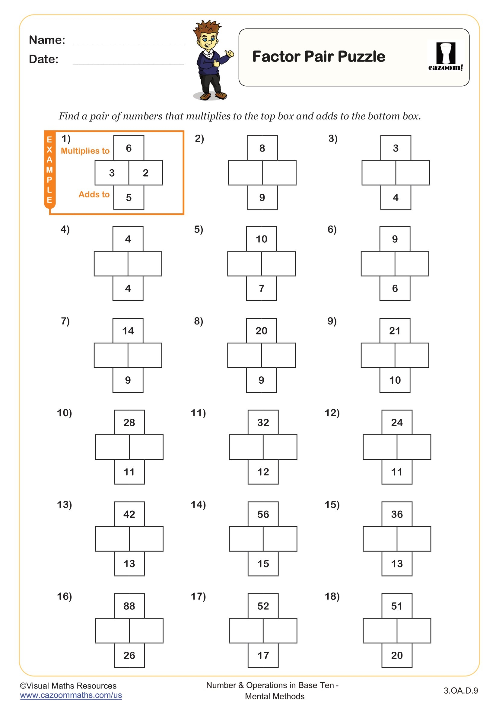Factor Pair Puzzle Worksheet Fun And Engaging 3rd Grade Number