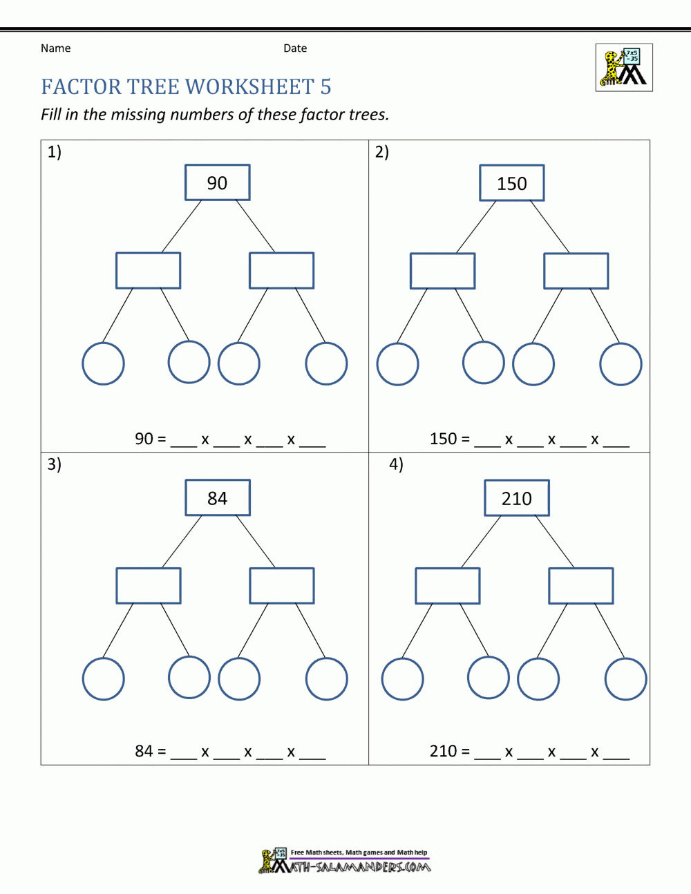 Factor Tree Worksheets Page