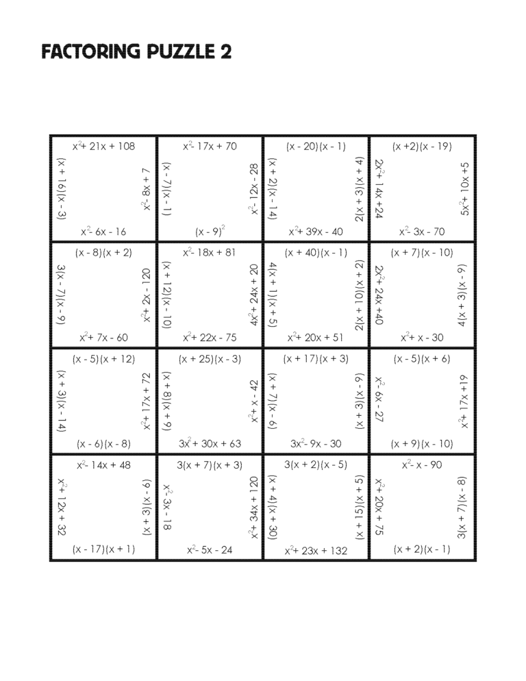 Factoring Puzzle Practice Version Mrmillermath Worksheets Library