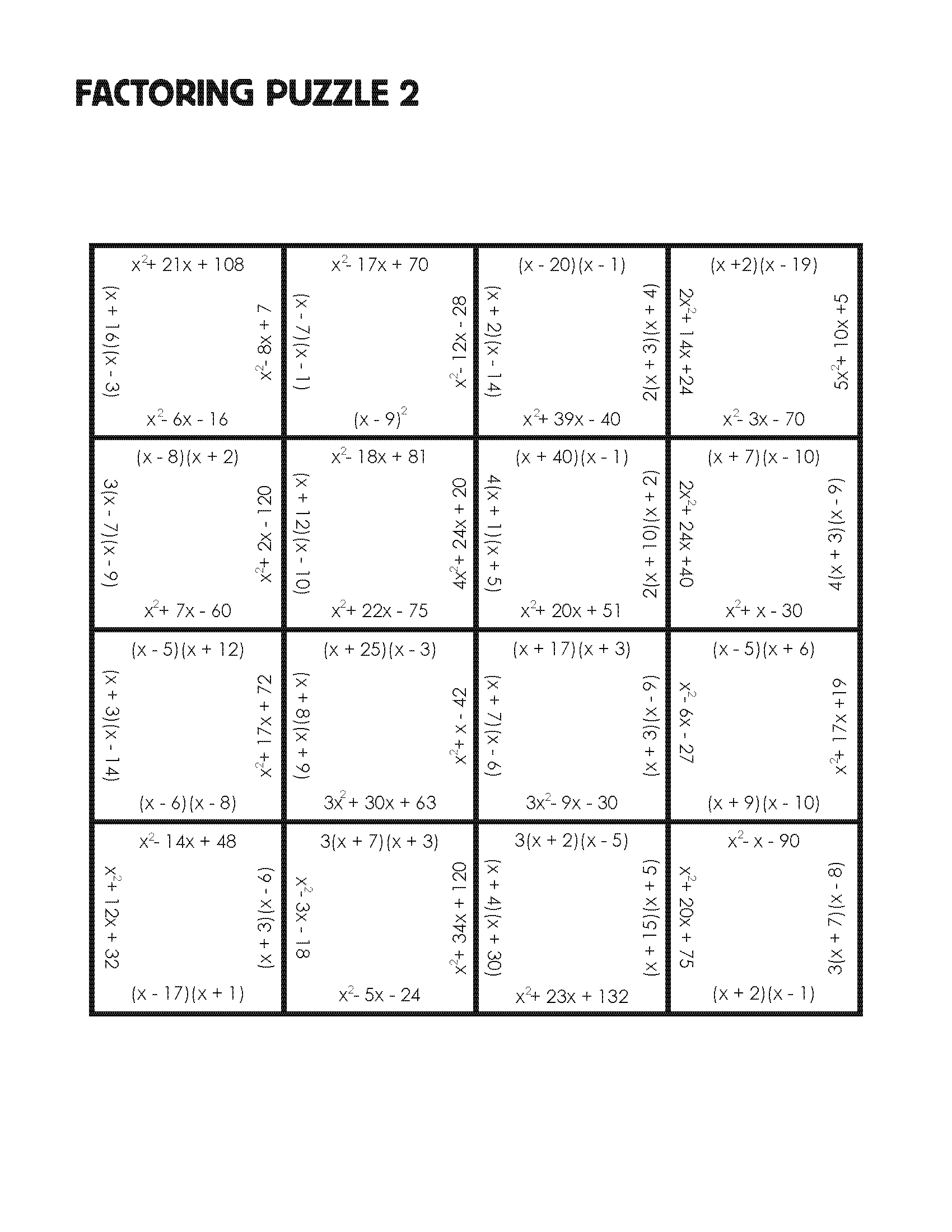Factoring Puzzle Practice Version Mrmillermath Worksheets Library